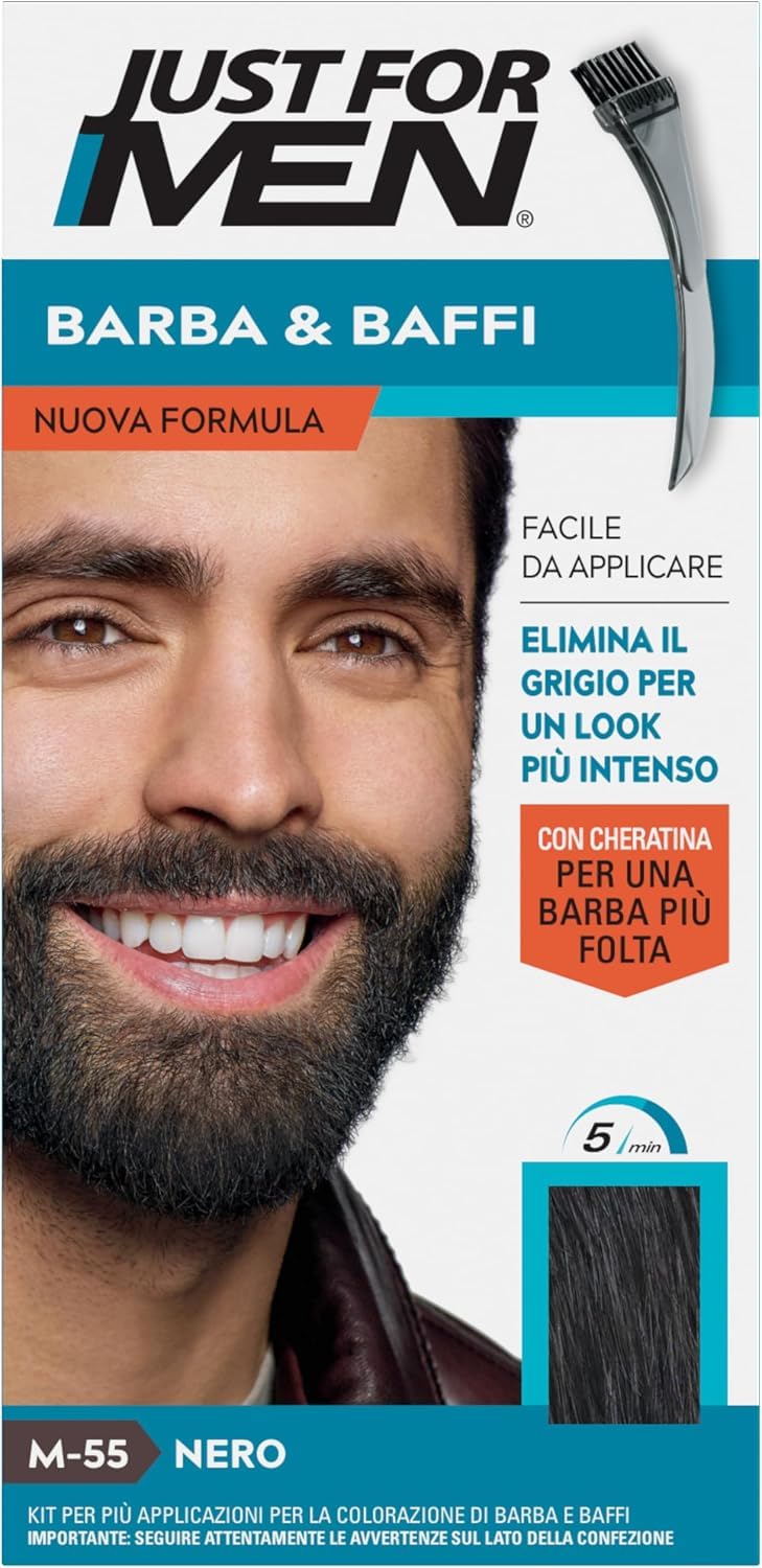 White Smoke JUST FOR MEN Color Gel Mustache & Beard M-55 Real Black 1 Each