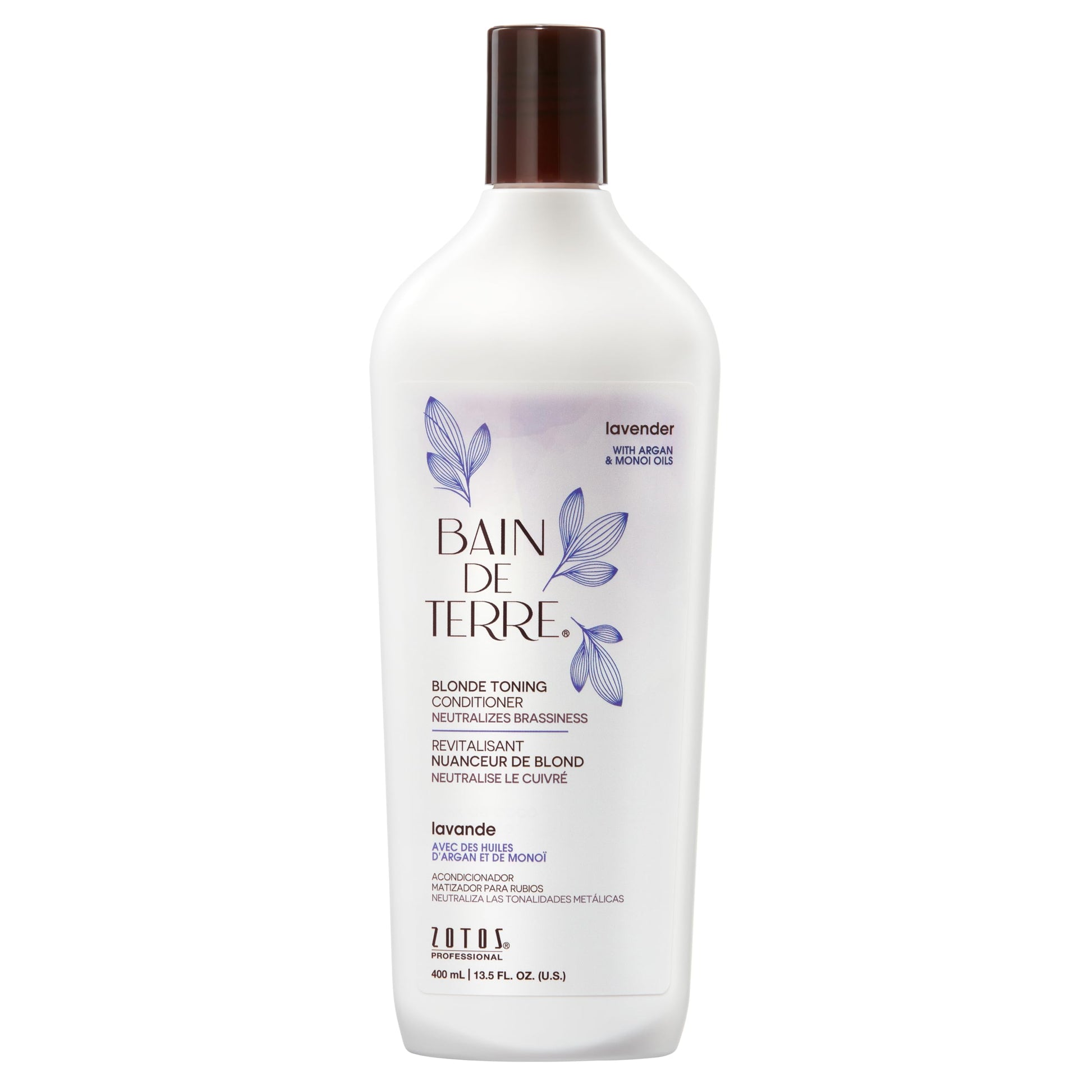 Lavender Bain de Terre Lavender Blonde Toning Conditioner, Neutralize Brassy Tones for Cool Blonde, Highlighted or Gray Hair, with Argan & Monoi Oils, Paraben-Free, Vegan,13.5 Fl Oz