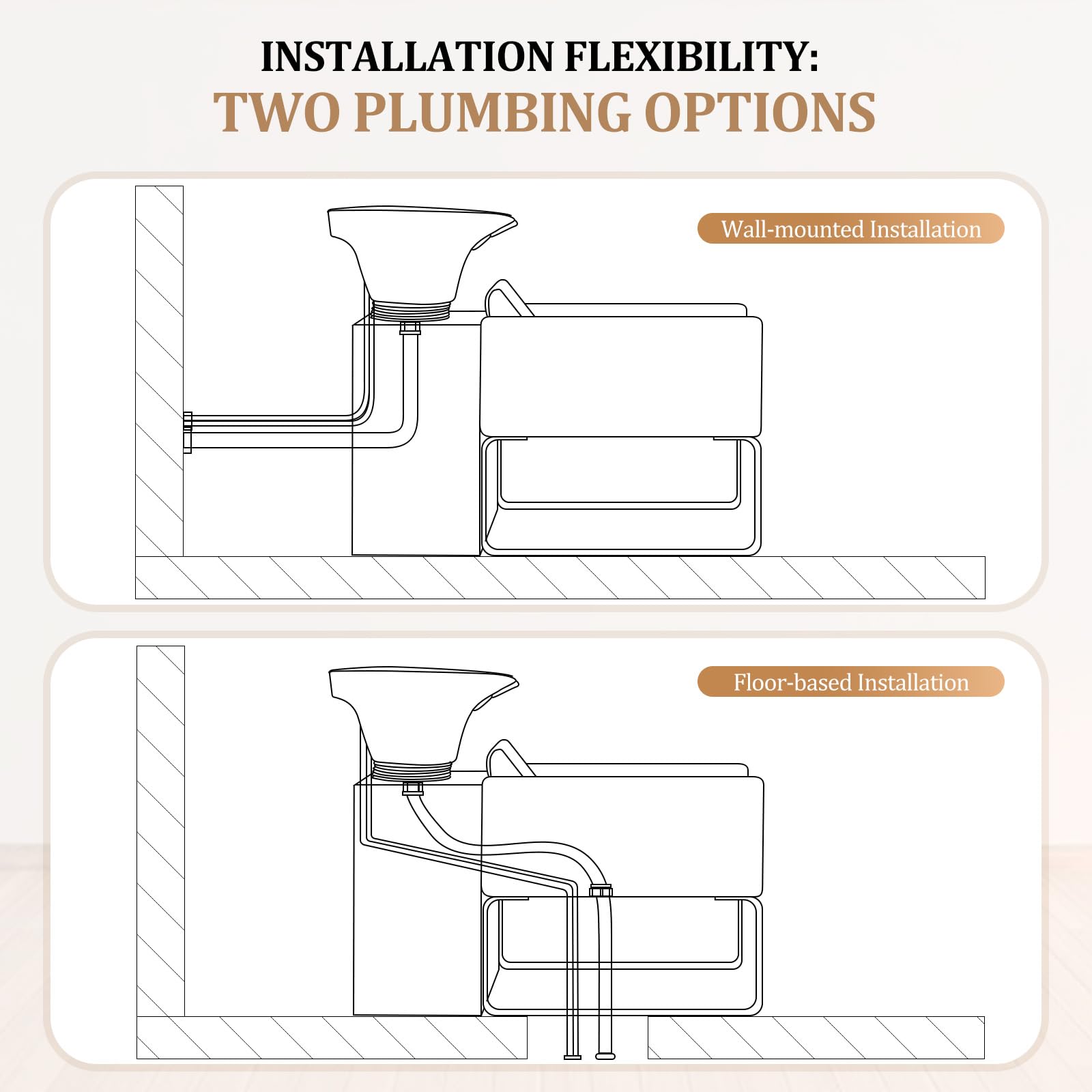 White Smoke OmySalon Shampoo Chairs for Salon, Stainless Steel Frame & UPC Certified Shampoo Bowl, Hair Washing Station, Backwash Unit for Beauty Spa Barbershop, Black and Gold