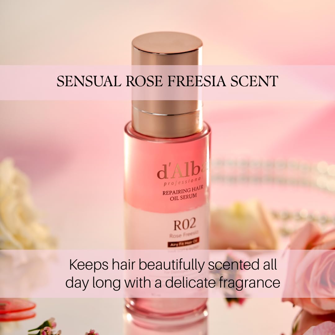 Pink d'alba Piedmont Professional Reparing Hair Oil Serum (2.54 fl oz), Silky and Glossy Hair, Lightweight & Airy Finish, Argan Oil, Amino Acid, Protein Complex, Rose Freesia Scent