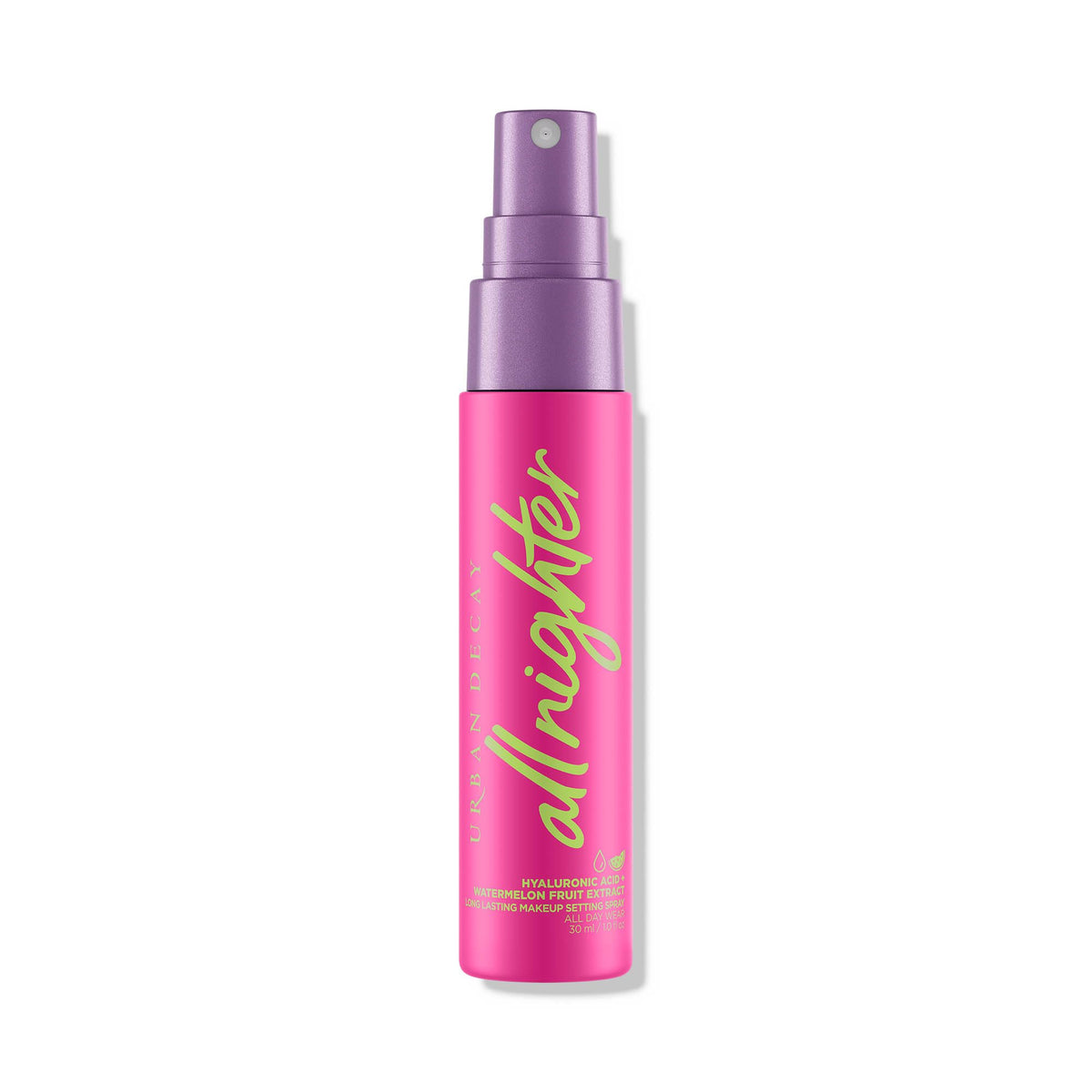 White Smoke Urban Decay All Nighter Hyaluronic Acid Waterproof Dewy Setting Spray for Face (Travel Size), Luminous Glowy Look, Long-lasting, Smudge-proof & Transfer-resistant Makeup, Watermelon Scent - 1 fl oz