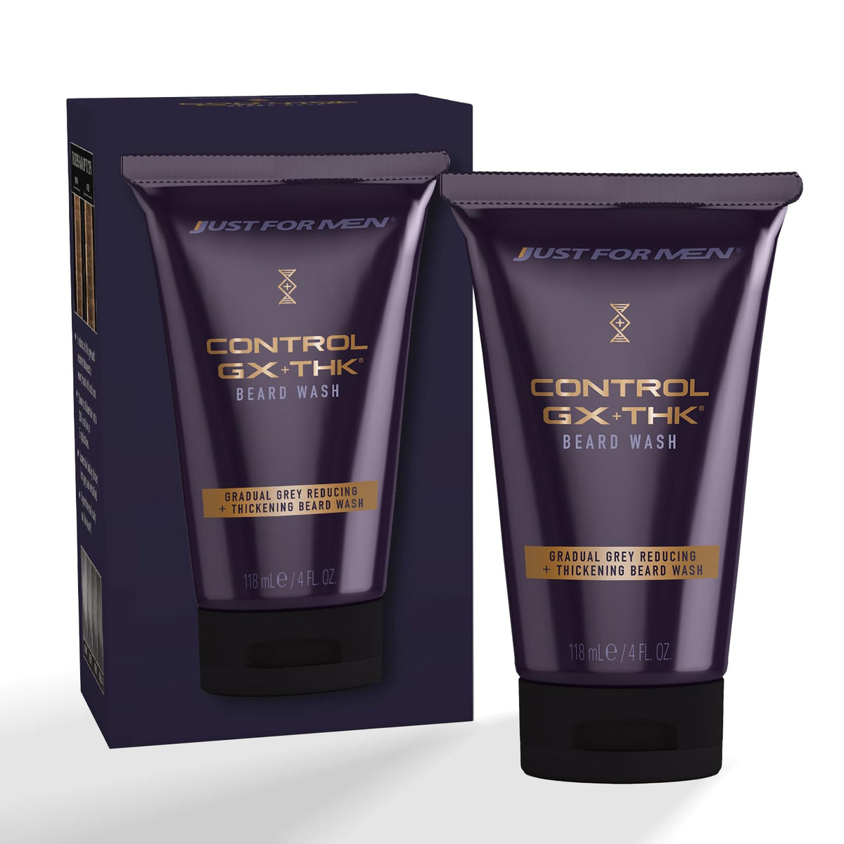 White Smoke JUST FOR MEN Control GX + THK Thickening Beard Wash, Gray Reducing, 4 Fl Oz
