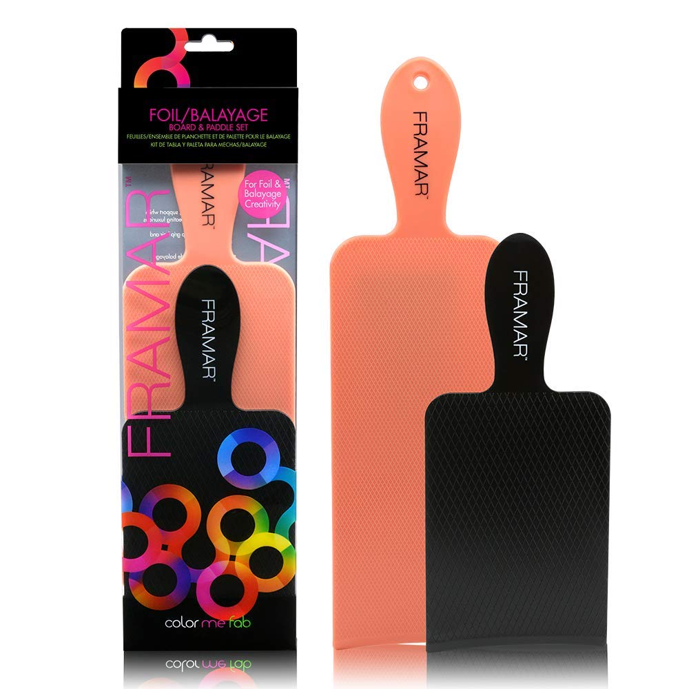 White Smoke FRAMAR Balayage Board and Paddle Set - Long & Short Foil Board For Highlights, Highlighting Board, Textured Surface Improves Grip, Faster, Smoother Workflow, Curved for Closer-to-Head Use – 2 Pack