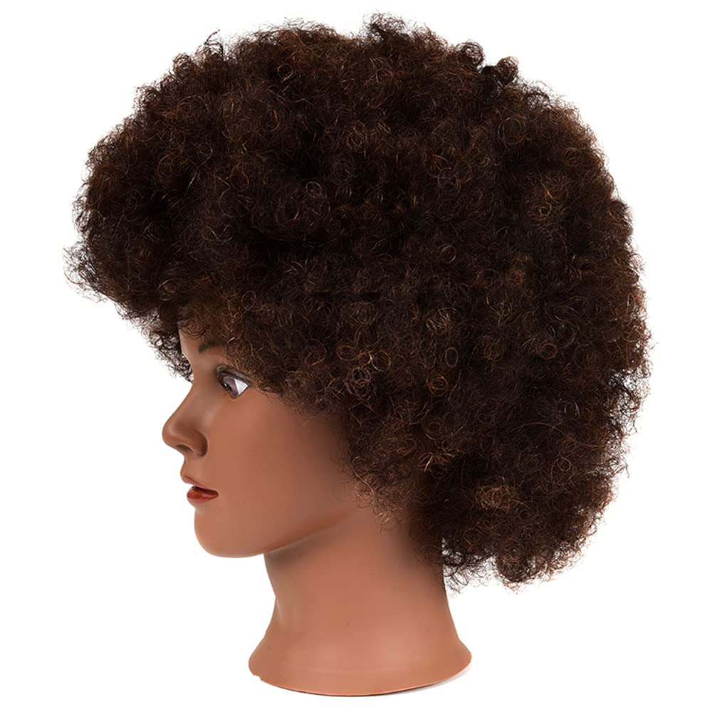 White Smoke MORRIS 10” Human Hair Training Afro Mannequin Head – Short Curly Hair for Beginners to Practice Braiding, Cutting, Styling – Includes Clamp