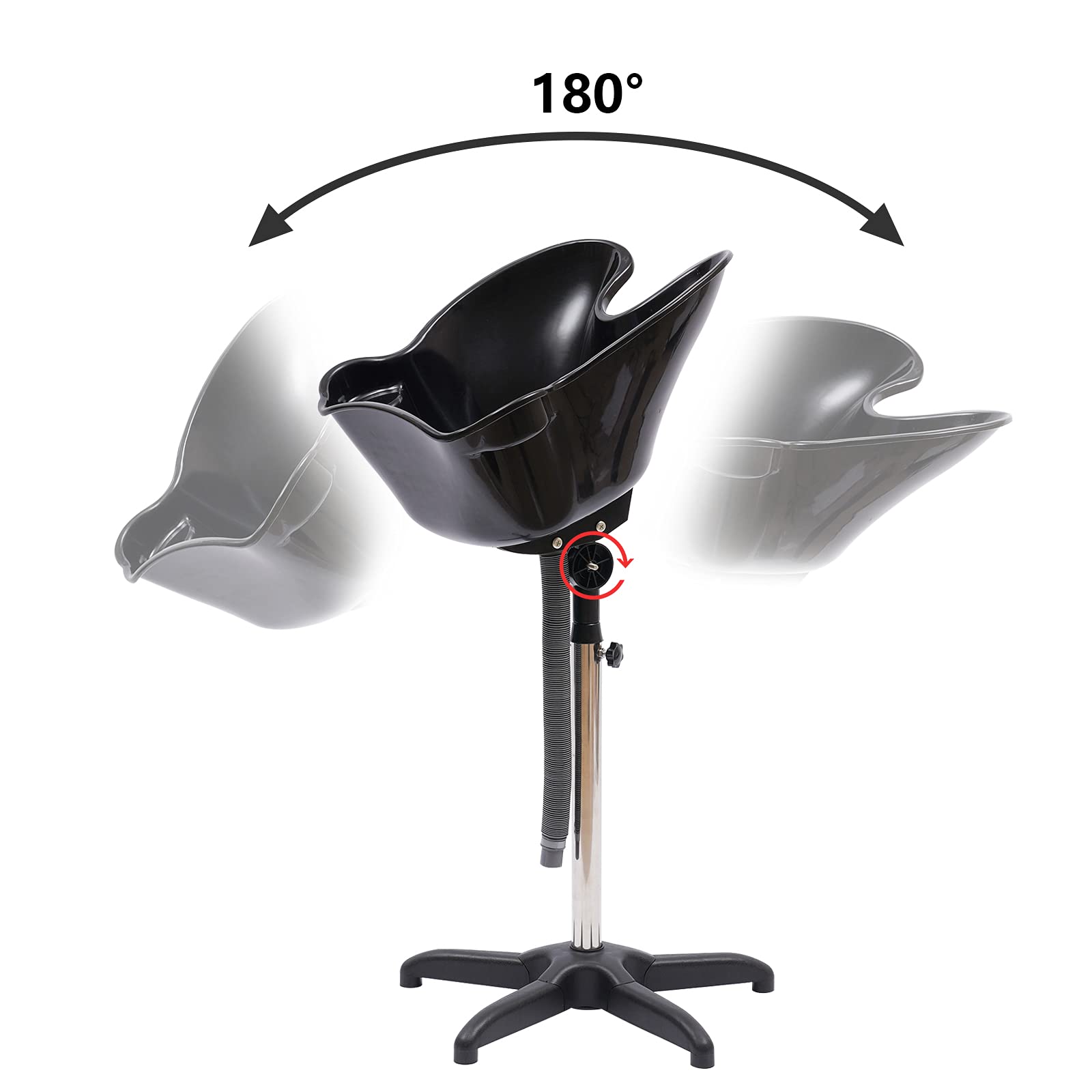 White Smoke Height Adjustable Portable Salon Deep Shampoo Basin Sink Hair Treatment Bowl with Drain Hose, 37.01-48.03 inch, Hair Treatment Barber Bowl Tool for Home Barber Shop Beauty Salon Spa Equipment