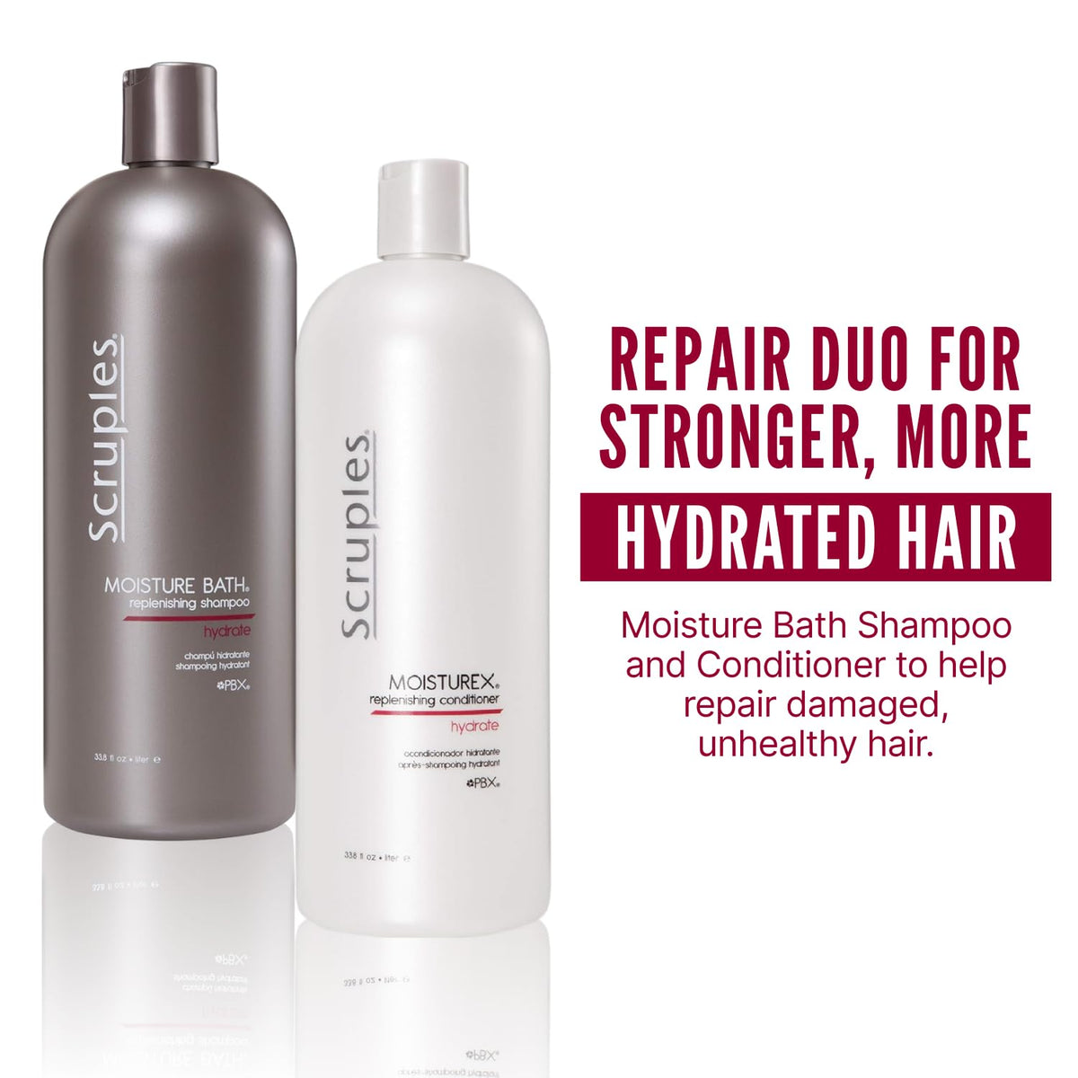 White Smoke Scruples Moisture Bath Shampoo & Moisturex Conditioner Set - Nourishing & Moisturizing Duo for Dry, Frizzy Hair Repair (33.8 oz)