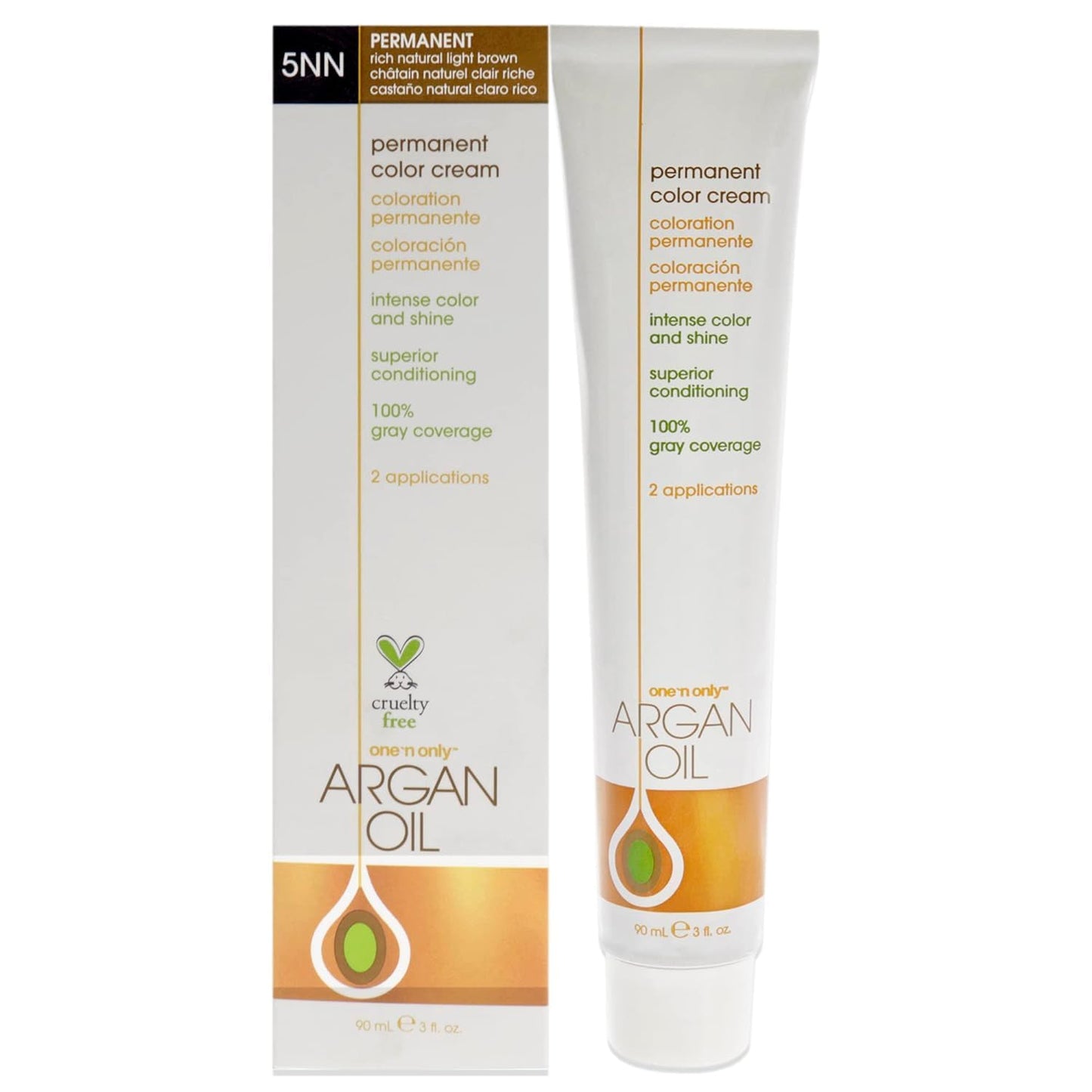 Light Gray One N' Only Permanent Hair Color - Permanent Hair Dye Made with Argan Oil - Delivers Rich, Accurate Tones with Gray Coverage - Improves Moisture & Elasticity - 5NN Rich Natural Light Brown (3 oz)