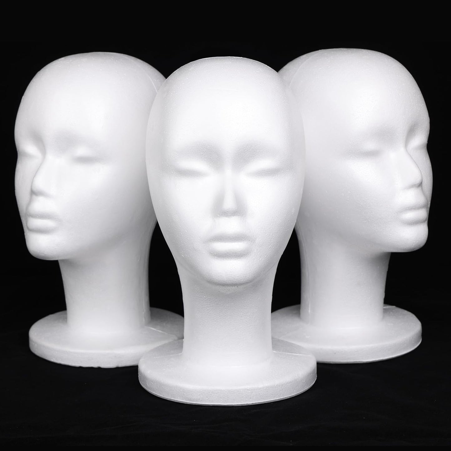 Black Leeven 3 Packs Foam Wig Head Female Styrofoam Mannequin Head Stand for wigs foam heads Wig Display for Style, Model, Display Hair, Hats, Hairpieces, Mask , Salon and Travel