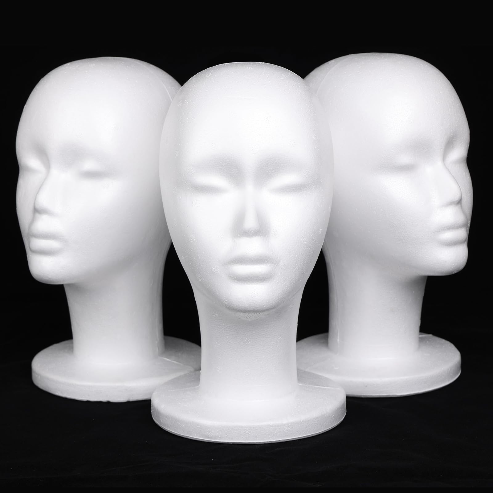 Black Leeven 3 Packs Foam Wig Head Female Styrofoam Mannequin Head Stand for wigs foam heads Wig Display for Style, Model, Display Hair, Hats, Hairpieces, Mask , Salon and Travel