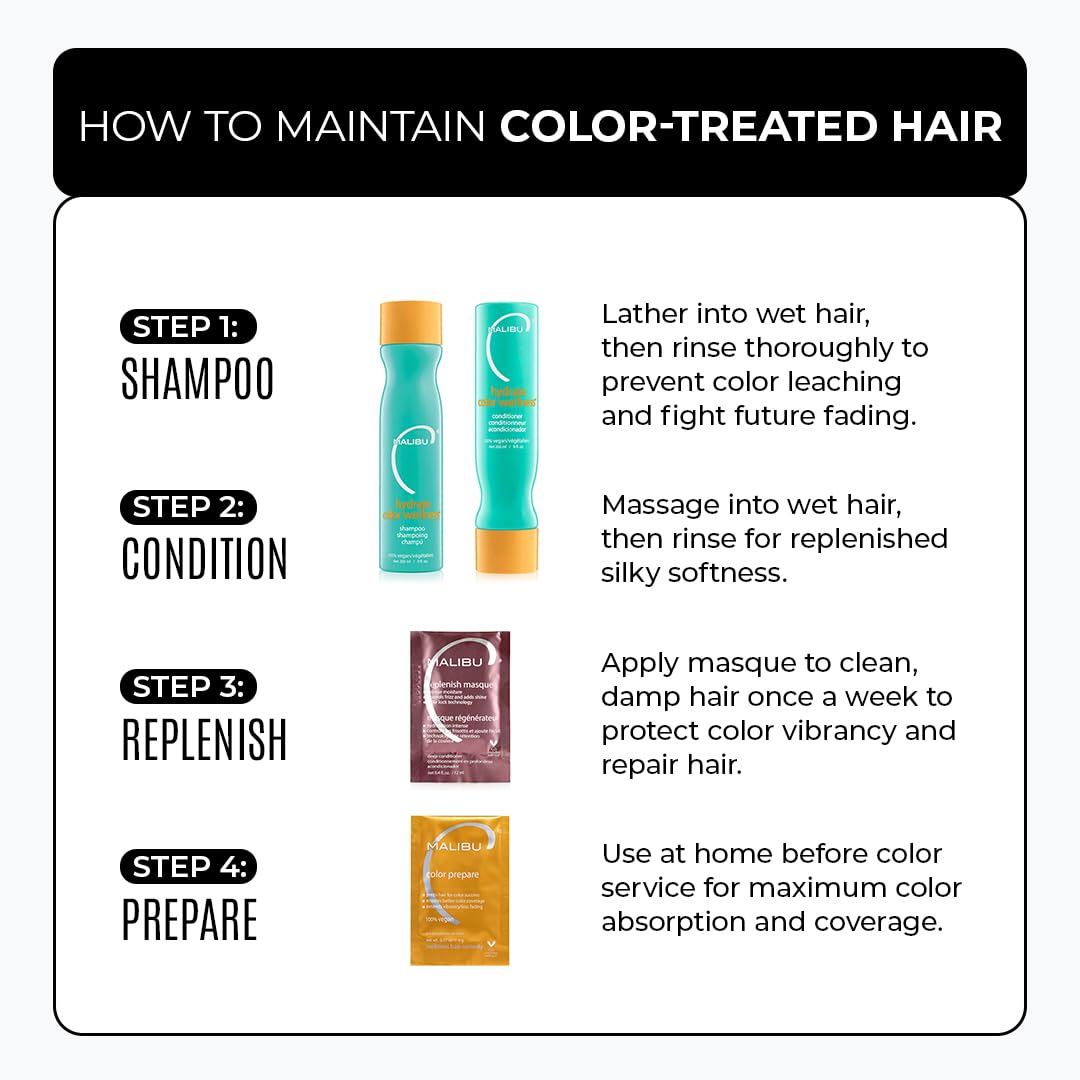 White Smoke Malibu C Hydrate Color Wellness Shampoo - Shampoo for Color Treated Hair and Fights Fade - Sulfate Free + Gentle Cleansing Hair Care (9 oz)
