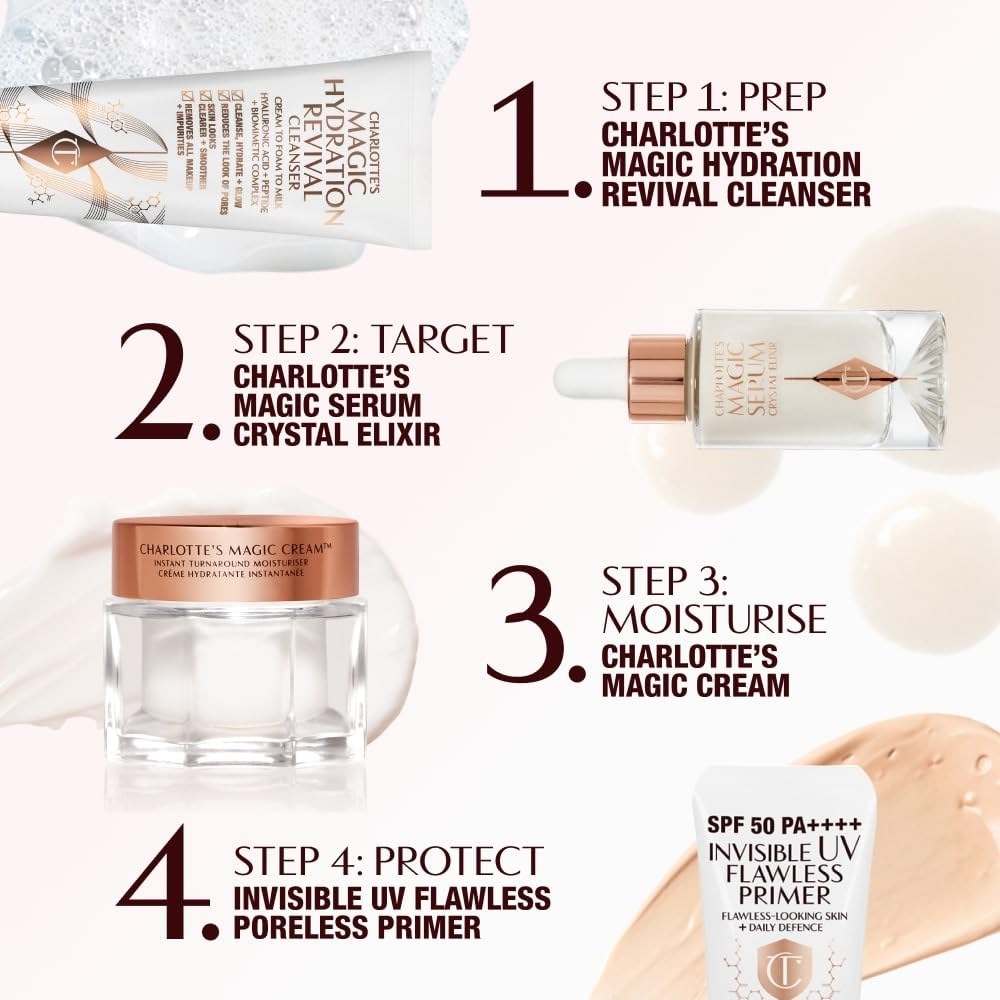 White Smoke Charlotte Tilbury Magic Cream Face Moisturizer - Firming & Hydrating Face Cream to Create a Smoother-Looking Base for Makeup - Enriched with Vitamins C & E, Peptide Complex & Hyaluronic Acid