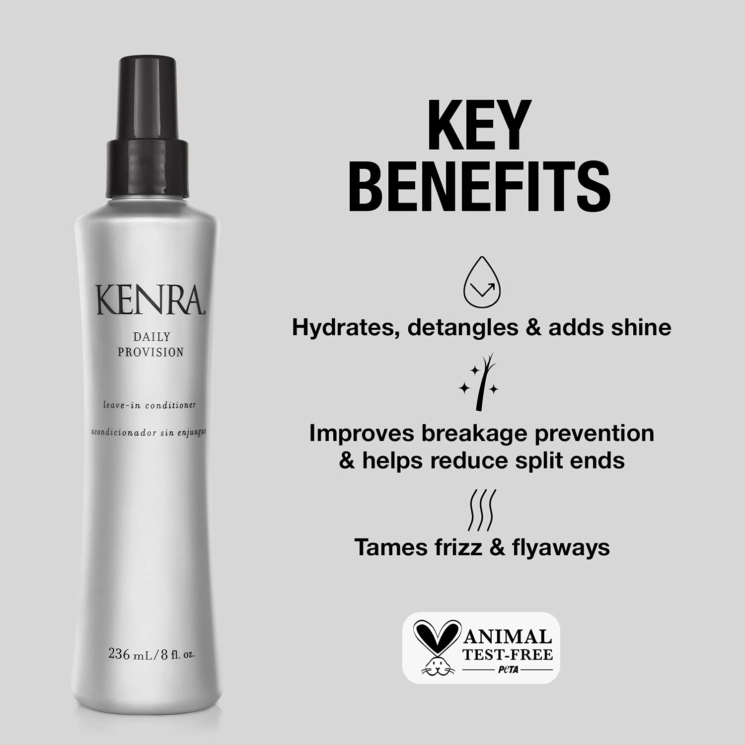 Light Gray Kenra Daily Provision Leave-In Conditioner | Hydrates, Detangles, & Adds Shine | Tames Frizz & Flyaways | Thermal Protection | Helps To Resist Humidity | All Hair Types | 8 fl. Oz (2-Pack)