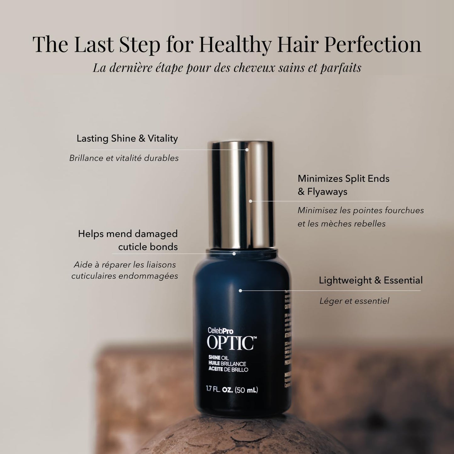 Gray CelebPro OPTIC Hair Oil - Hair Heat Protectant Oil for Frizz Control - Adds Shine and Smooths Split Ends - Color Safe Formula, 1.7 fl oz