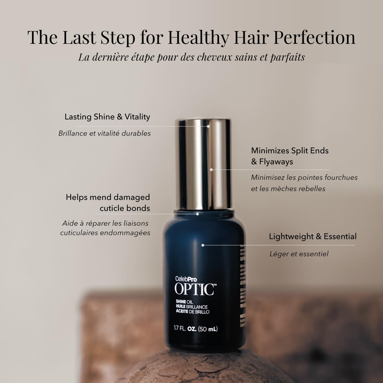Gray CelebPro OPTIC Hair Oil - Hair Heat Protectant Oil for Frizz Control - Adds Shine and Smooths Split Ends - Color Safe Formula, 1.7 fl oz