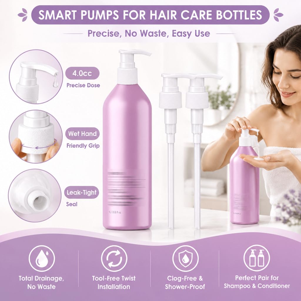 White Smoke 2 Pack Liter Pump for Pureology Shampoo and Conditioner 1 L / 33.8 oz Bottles, Pump for Pureology Shampoo 33.8 oz Pumps Dispenser