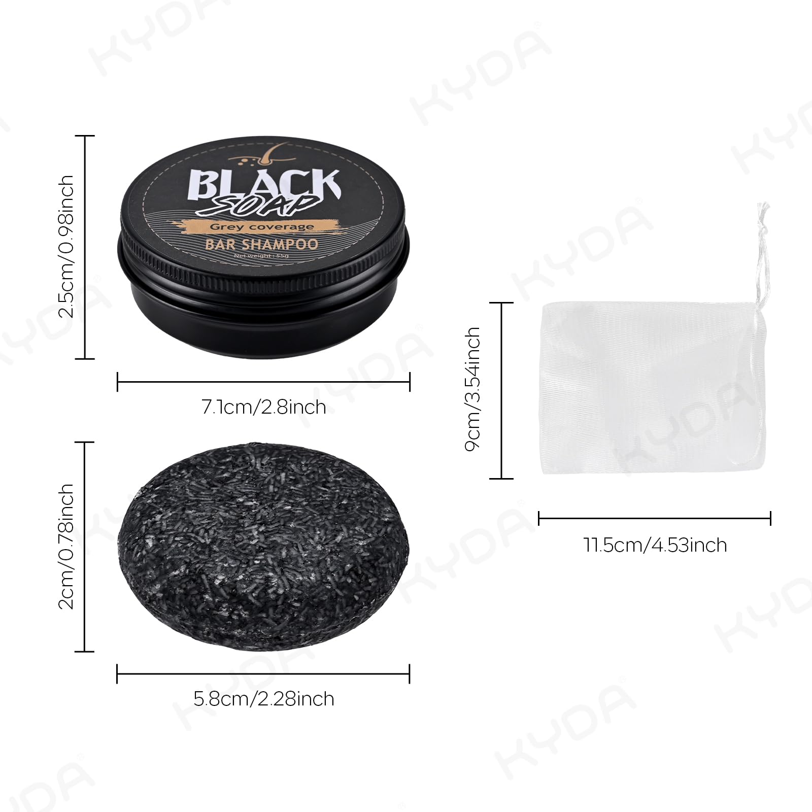 White Smoke KYDA 3Pcs Gray Hair Reverse Bar Soap for Mothers Day Gift, Black Shampoo Bar for Hair and Beard Darkening, Deep Clean and Nourish the Scalp, Black Soap for Gray Hair, Natural Darkening Shampoo Soap