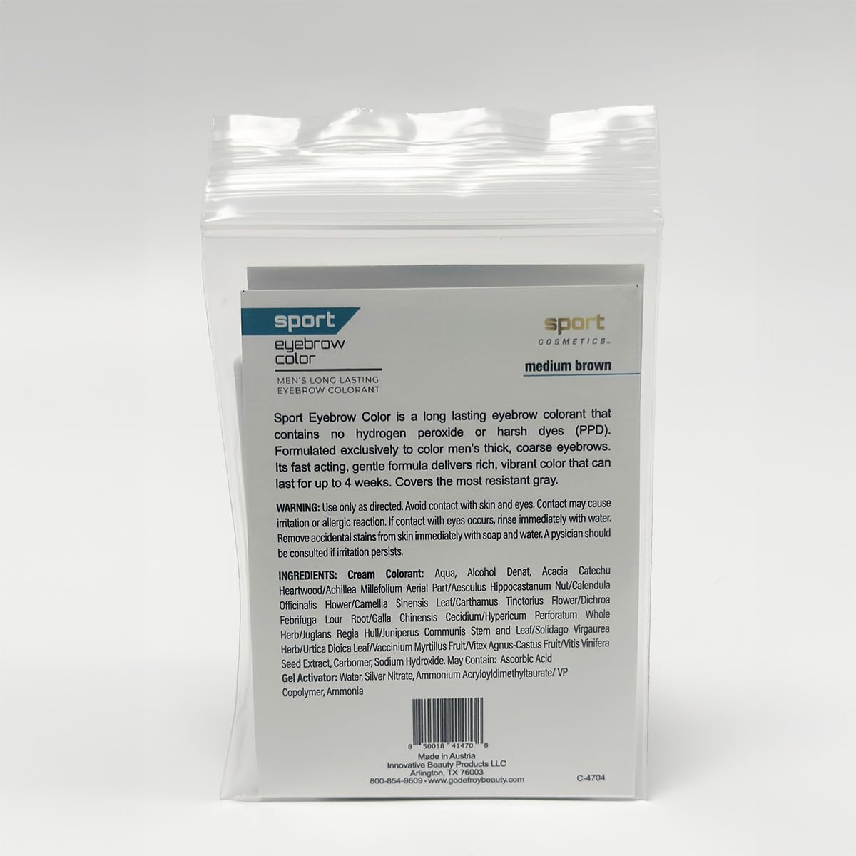Lavender Sport Eyebrow Colorant, Men's Long Lasting Treatment to Cover Gray Brow Hairs, Medium Brown