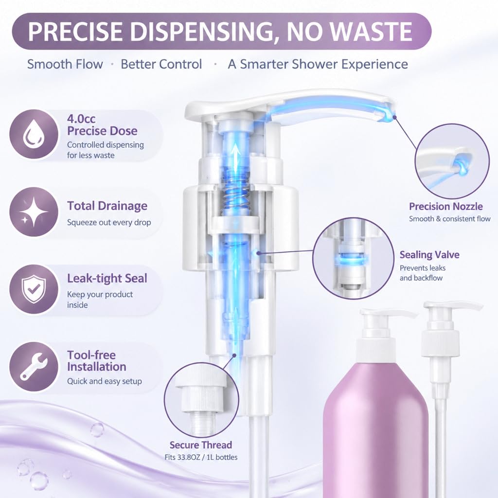 White Smoke 2 Pack Liter Pump for Pureology Shampoo and Conditioner 1 L / 33.8 oz Bottles, Pump for Pureology Shampoo 33.8 oz Pumps Dispenser
