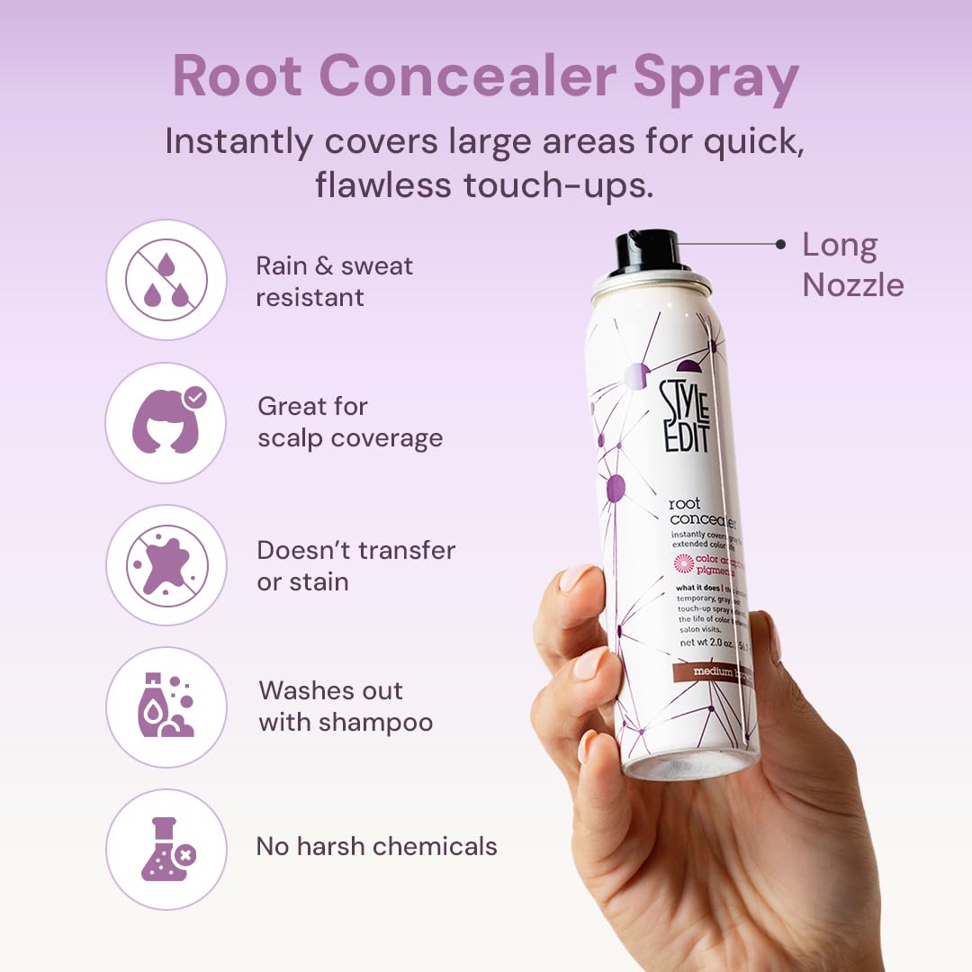 Lavender Blush Style Edit Root Touch Up Spray | Temporary Hair Color for Gray Roots and Thinning Hair | Salon-Quality, Transfer-Resistant Hair Concealer | Medium Brown, 2 oz