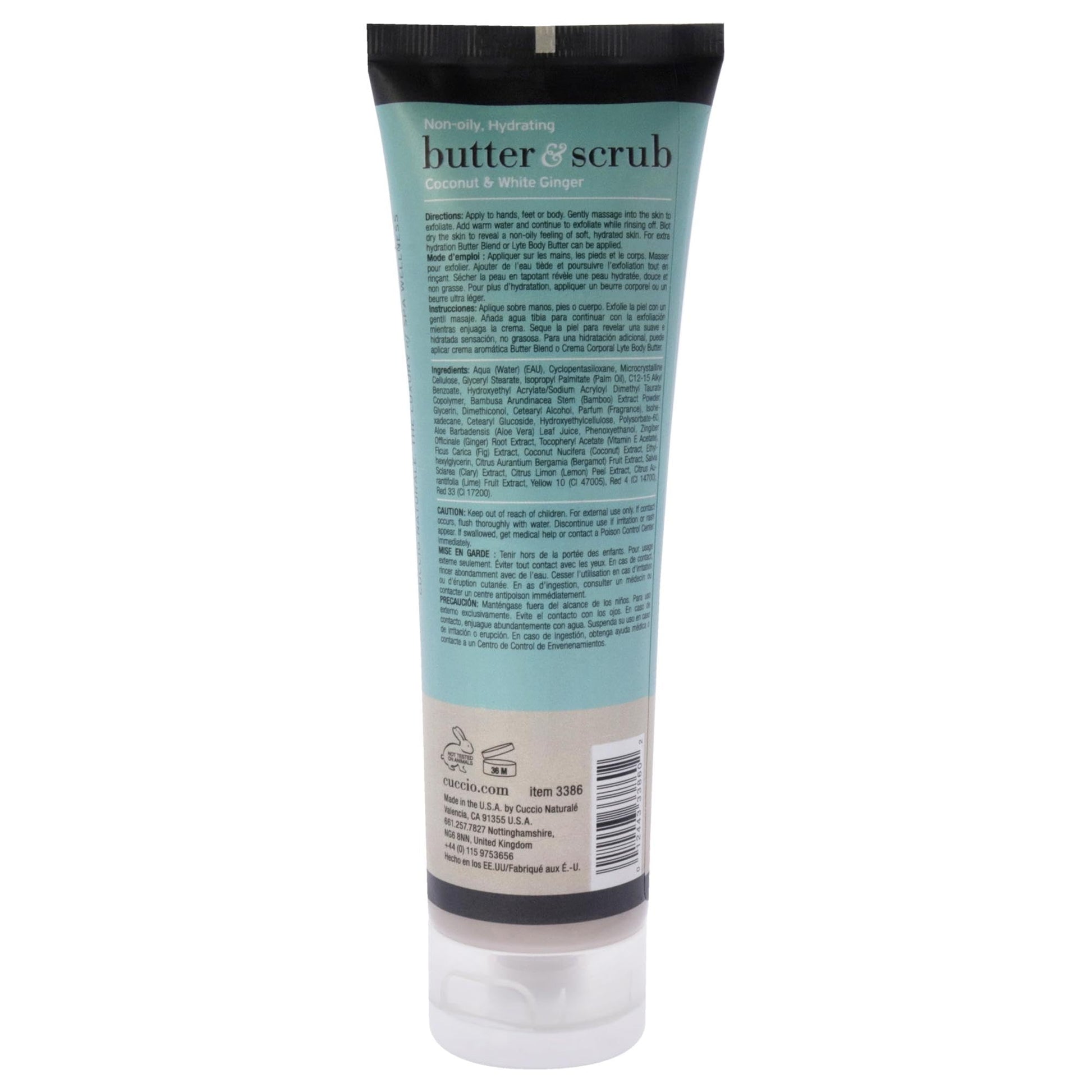 White Smoke Cuccio Naturale Butter Scrub - Exfoliates And Hydrates - For Softer, Radiant Looking Skin - Infuses Moisture Into Dry Skin - Non-Oily 24 Hour Hydration - Creamy - Coconut And White Ginger - 4 Oz