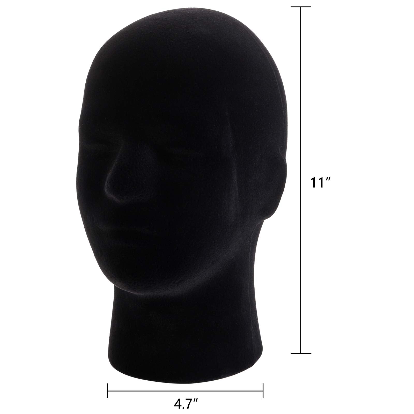 Black Hedume 2 Pack Mannequin Head Stand Model, Foam Black Velvet Male Wigs Display Model, Mannequin Manikin Head for Wig, Hat, Glasses