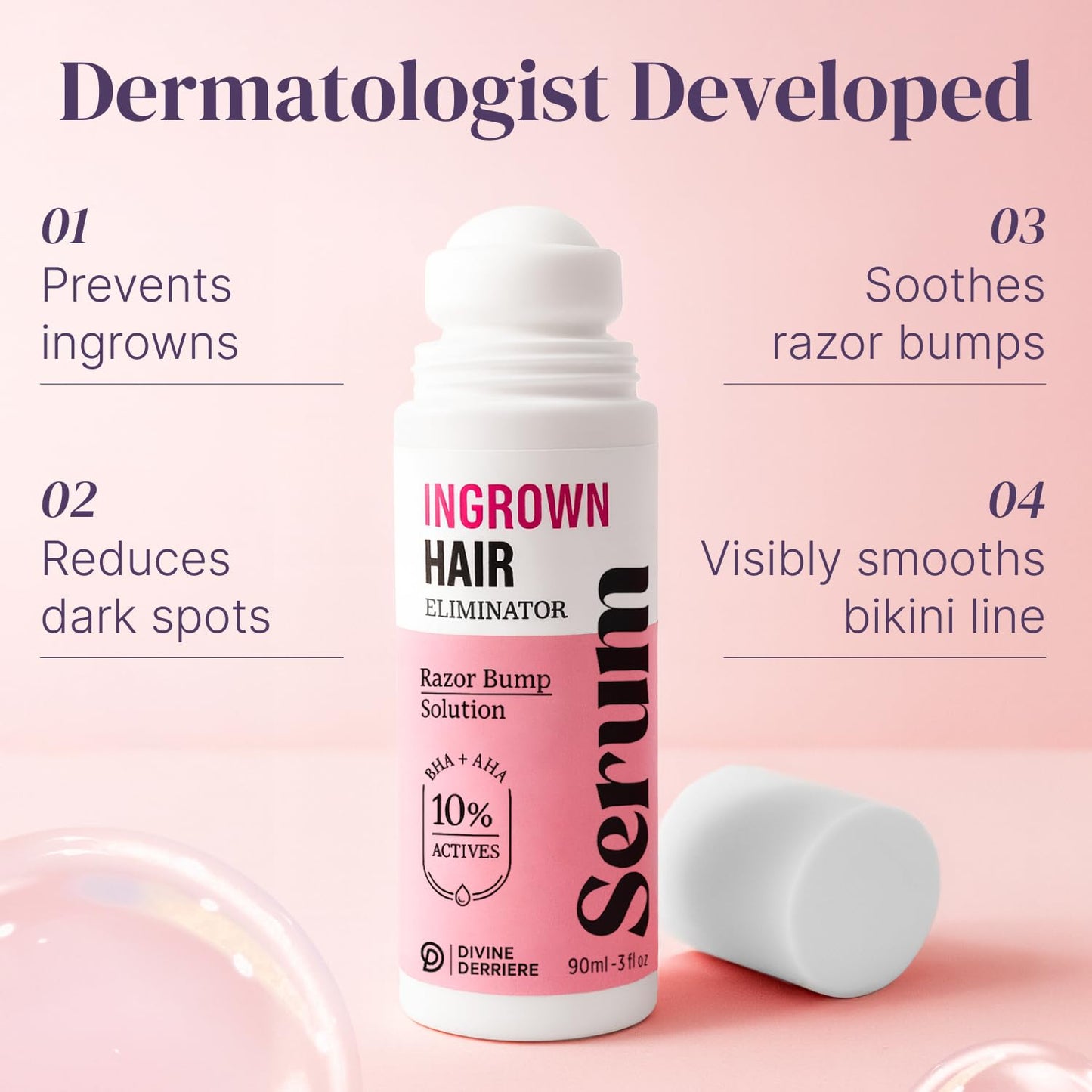 Misty Rose Razor Bump Stopper with Dark Spot Remover, Ingrown Hair Treatment for Bikini Area and Razor Bumps Treatment - Salicylic Acid After Shave Solution for Ingrown Hairs & Razor Burns