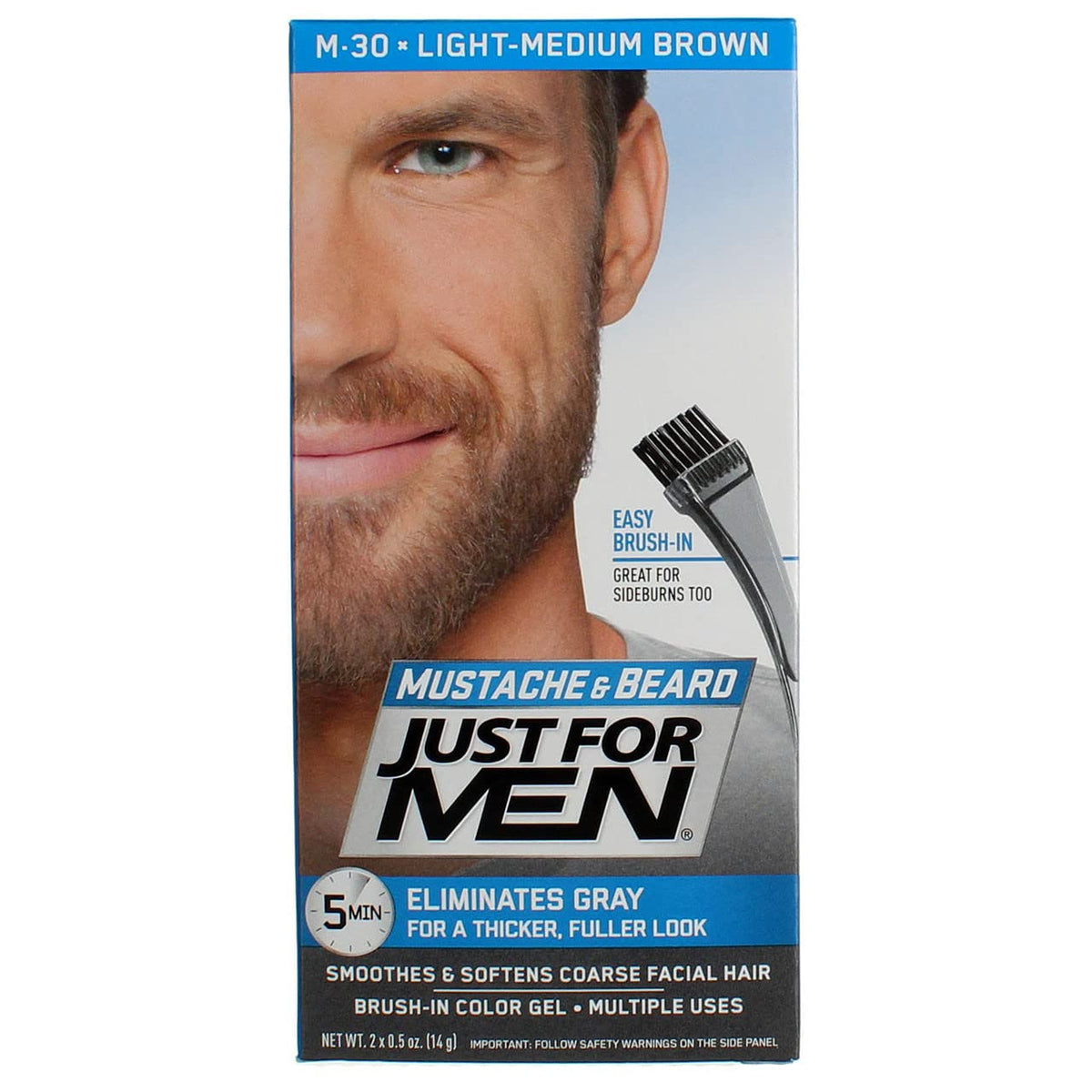 Light Gray Just For Men Easy Brush In Mustache & Beard Color, Light-Medium Brown M-30 (12 pack) (Bundle)