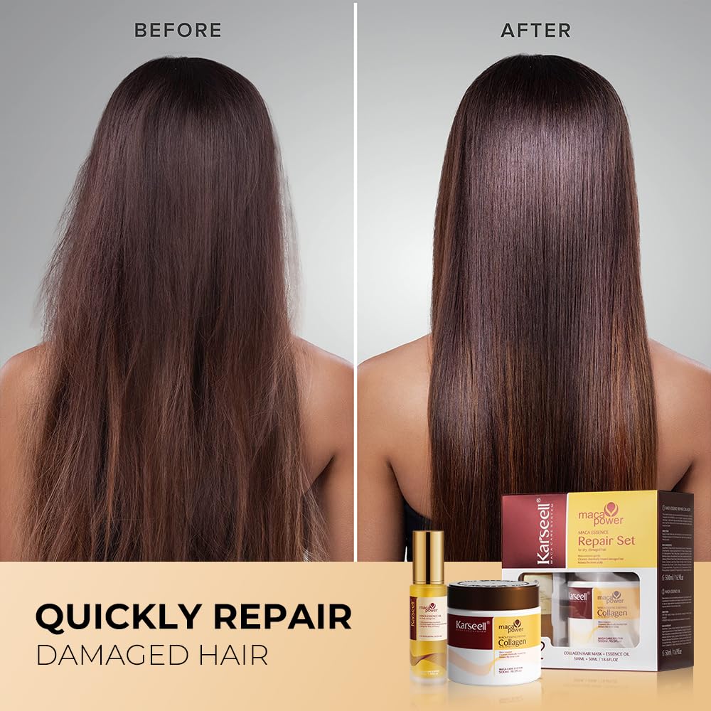 Dark Slate Gray Karseell Collagen Hair Mask & Argan Oil Set, Deep Conditioning Hair Treatment for Dry Damaged Hair, Repair & Moisturize All Hair Types, 16.9 fl oz + 1.69 fl oz