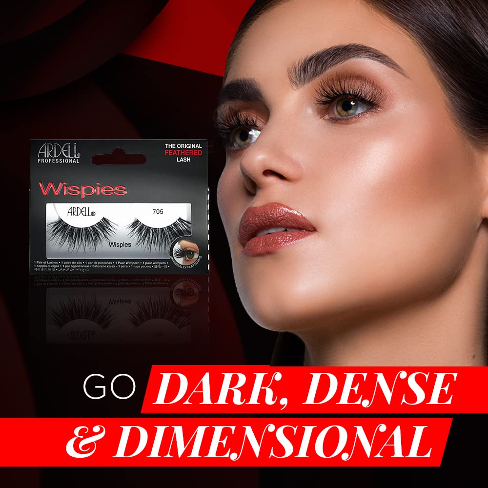 Black Ardell Wispies False Lashes 705 - Full Volume False Eyelashes, Long & Fluffy Lashes for Natural Look, 1 Pair