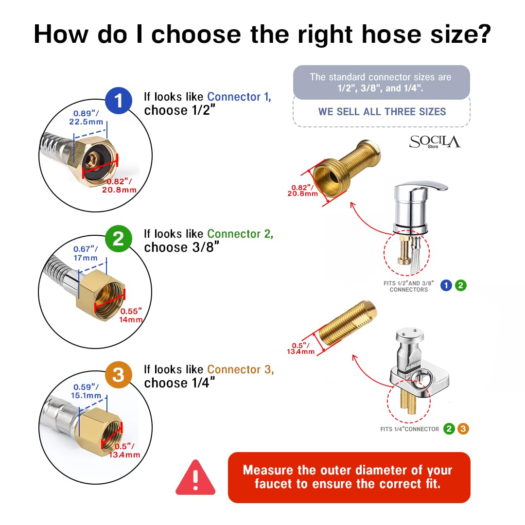 White Smoke Socila Professional Stainless Steel Shampoo Bowl Hose - 1/2" Thread Sprayer Head to 1/4" Thread Water Pipe for Barber Shop & Salon Sink Replacement Part for Faucet and Sprayer