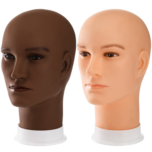 White Smoke Dicunoy 2PCS Mannequin Heads, Male Hair Model, Bald Wig, Afro American Cosmetology Head for Eyeglasses, Hairs, Hat, Helmet, Glasses Display