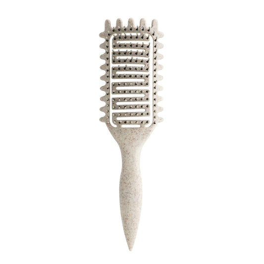 White Smoke Curl Defining Brush for Curly Hair, Vented Detangling Hair Brush for Wet and Dry Styling, Curved Brush for Shaping and Smoothing Curl Clumps, Lightweight Hair Brush （Beige）
