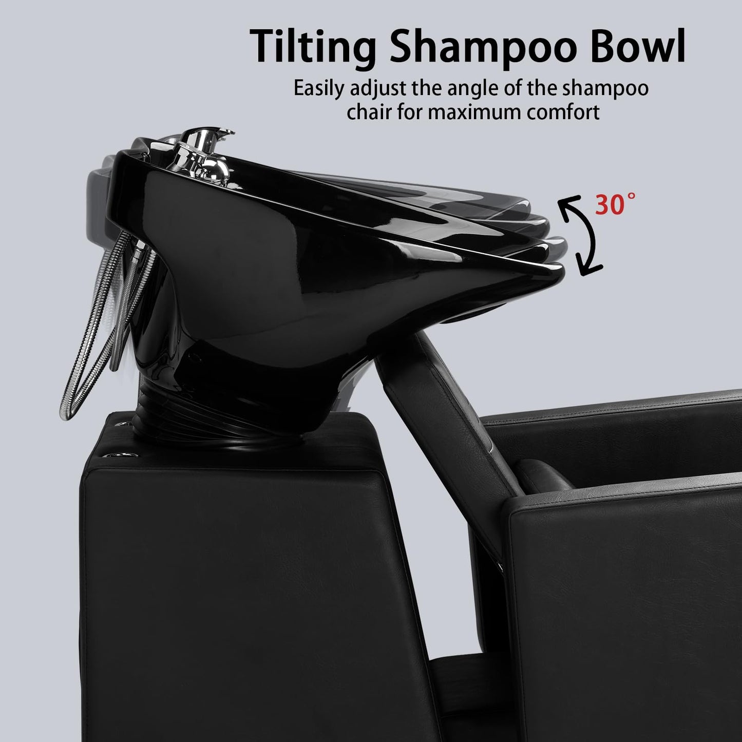 Dark Slate Gray Winado Salon Shampoo Backwash Chair, Hair Wash Stations with Large Ceramic Bowl, Adjustable Shampoo Bowl Sink Chair for Barbershop Beauty Spa Massage Hairdressing Equipment