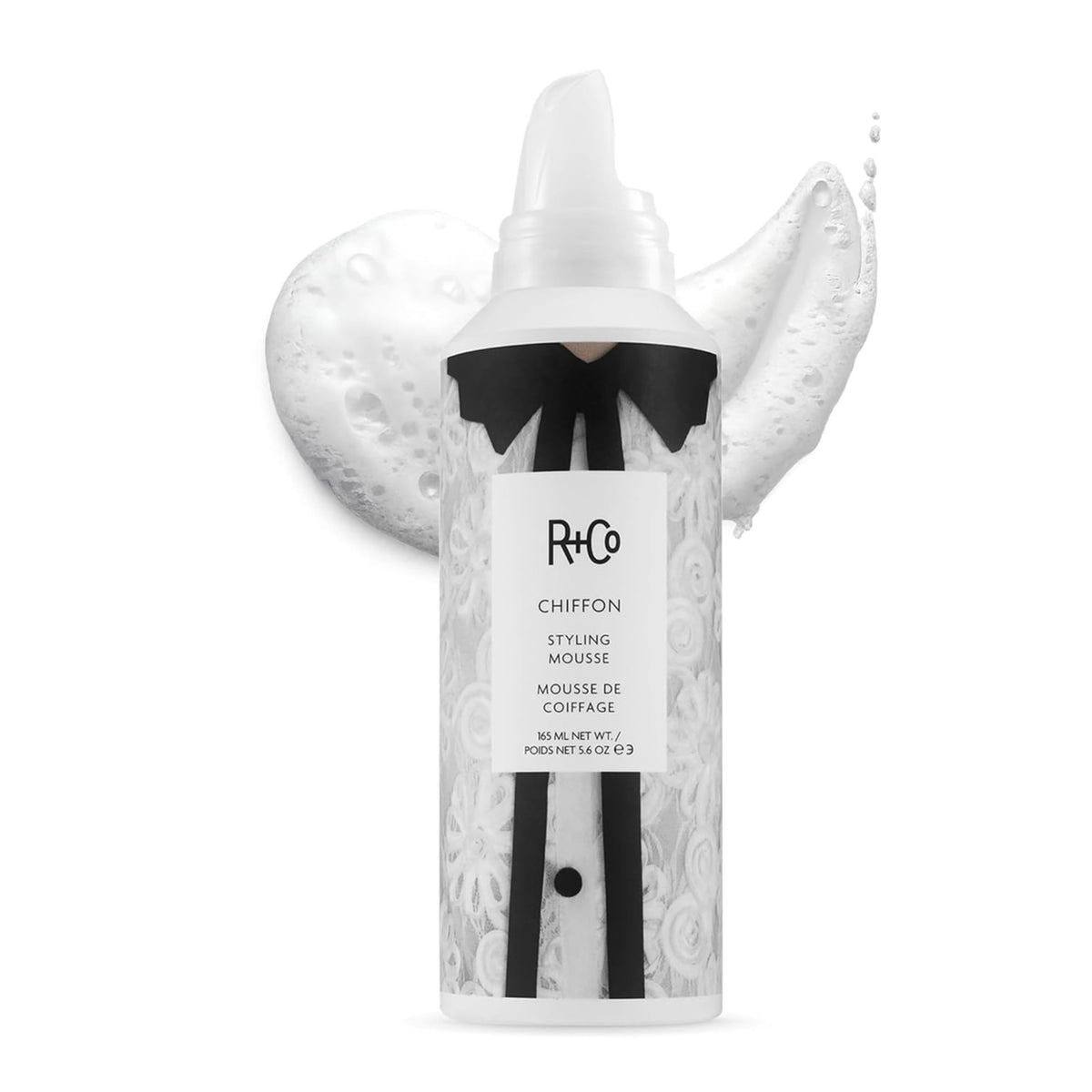 White Smoke R+Co CHIFFON Styling Mousse, 5.6 oz/165 mL, Serious Gaze Scent