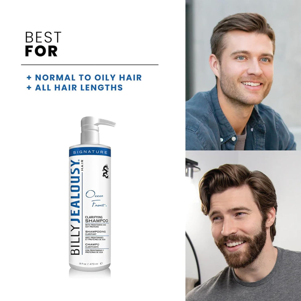 White Smoke Billy Jealousy Ocean Front Clarifying Shampoo for Build Up, Excess Oil, Dirt, Product & Hard Water, Refreshing Oily Hair Shampoo for Men, Scalp Detox Unclogs Hair Follicles, Paraben-Free, 33.8 Fl Oz