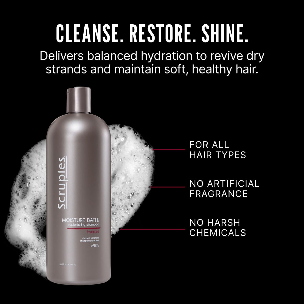 Black Scruples Moisture Bath Hair Shampoo for Men & Women - Moisturizing Shampoo for Dry, Brittle & Coarse Hair