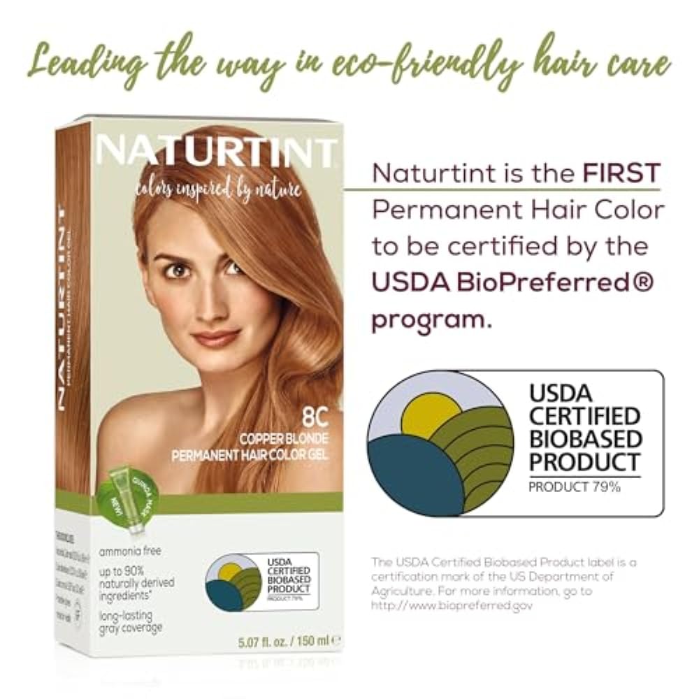 White Smoke Naturtint 8C Copper Blonde Permanent Hair Color (Pack of 1), Ammonia Free, Vegan, Cruelty Free, up to 100% Gray Coverage, Long Lasting Results (Packaging may vary)