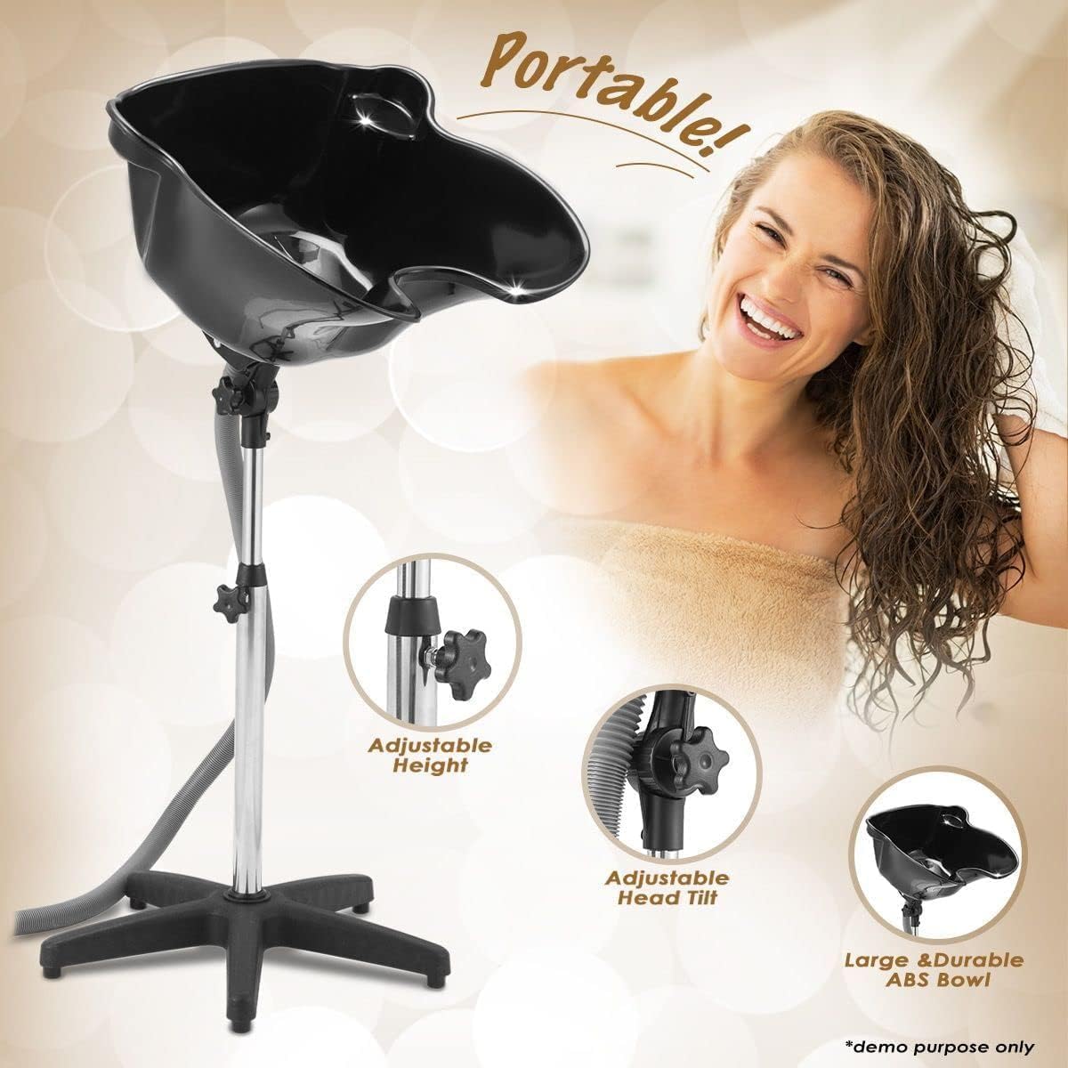 White Smoke HorizonMart - Portable Hairdressing Sink - Adjustable Height Salon Shampoo Bowl | Hair Washing Sink with Drain Hose for Home & Professional Use!