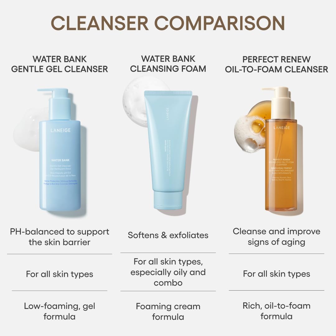 White Smoke LANEIGE Perfect Renew Nourishing Oil-to-Foam Cleanser: 2-in-1 Anti-Aging Face Wash for a Radiant Glow to Remove Makeup, Sunscreen, & Impurities