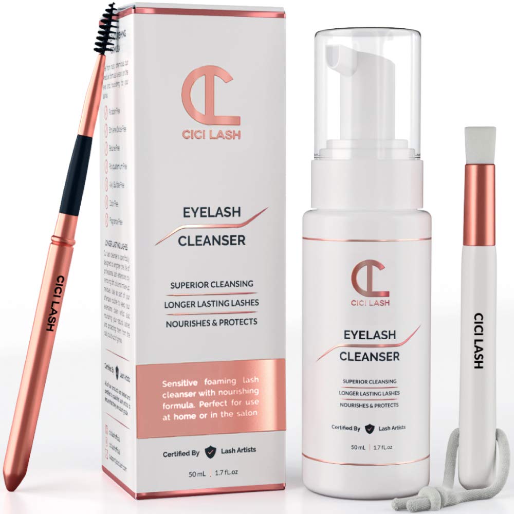 White Smoke Lash Shampoo Foaming Cleanser & Brush (50ml) | Gentle Foam Wash For Eyelash Extensions | Paraben & Sulfate Free | Eyelid Wash & Makeup/Oil Remover | For Home Care & Beauty Salon Supplies