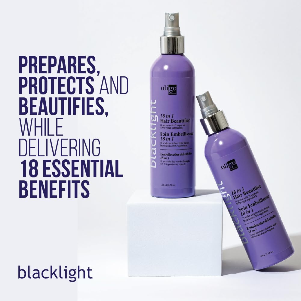 Lavender Oligo Professionnel - Blacklight 18-in-1 Hair Beautifier for blondes - Vegan - Paraben free - Anti Frizz - Heat Protectant Leave-in Conditioner - Argan Oil - Detangling Hydrating Spray - 8.5oz
