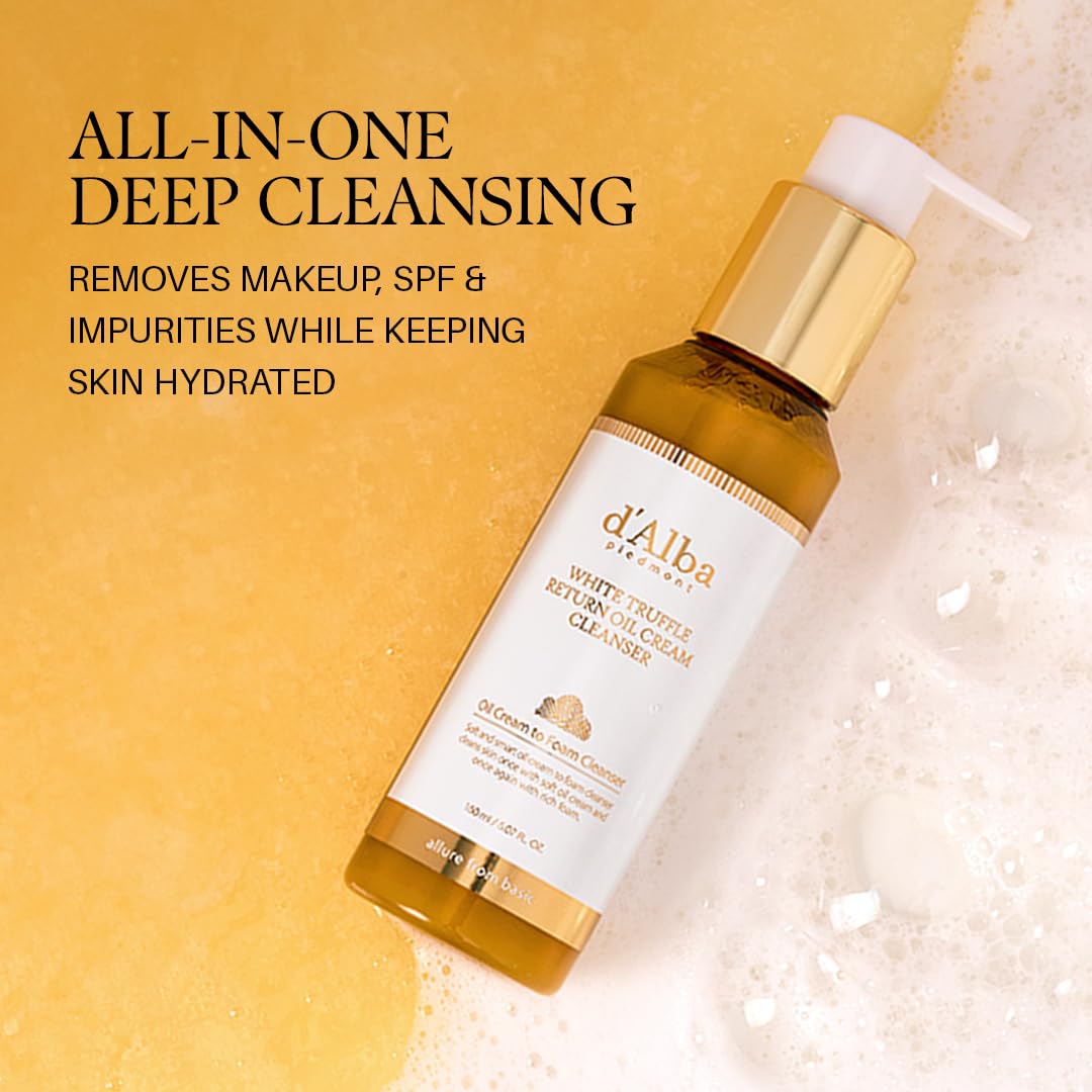 Sandy Brown d'alba Piedmont White Truffle Return Oil Cream Cleanser, Vegan Skincare, Easy One Step Cleanser for Sebum & Makeup Removal, Hydrating Cleanser, for Sensitive Skin, Korean Skin Care (5.41 fl. oz.)