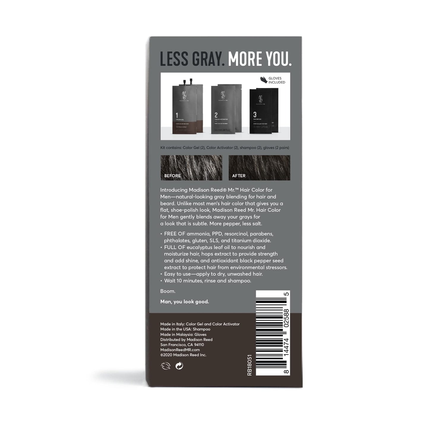 White Smoke Madison Reed Mr. Hair Color for Men, Dark Brown to Black Demi-Permanent Hair Dye, Reduces Grays in 15 Minutes For Hair & Beard, Nourishing & Strengthening, Keratin & Argan Oil, 2 Applications