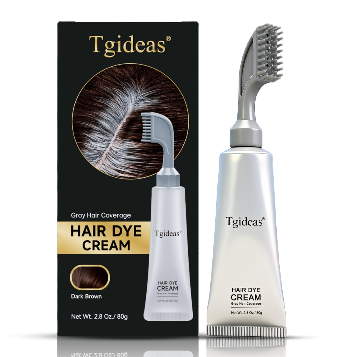 White Smoke Tgideas Hair Dye Comb Root Touch Up, Ammonia Free Gray Coverage, Dark Brown