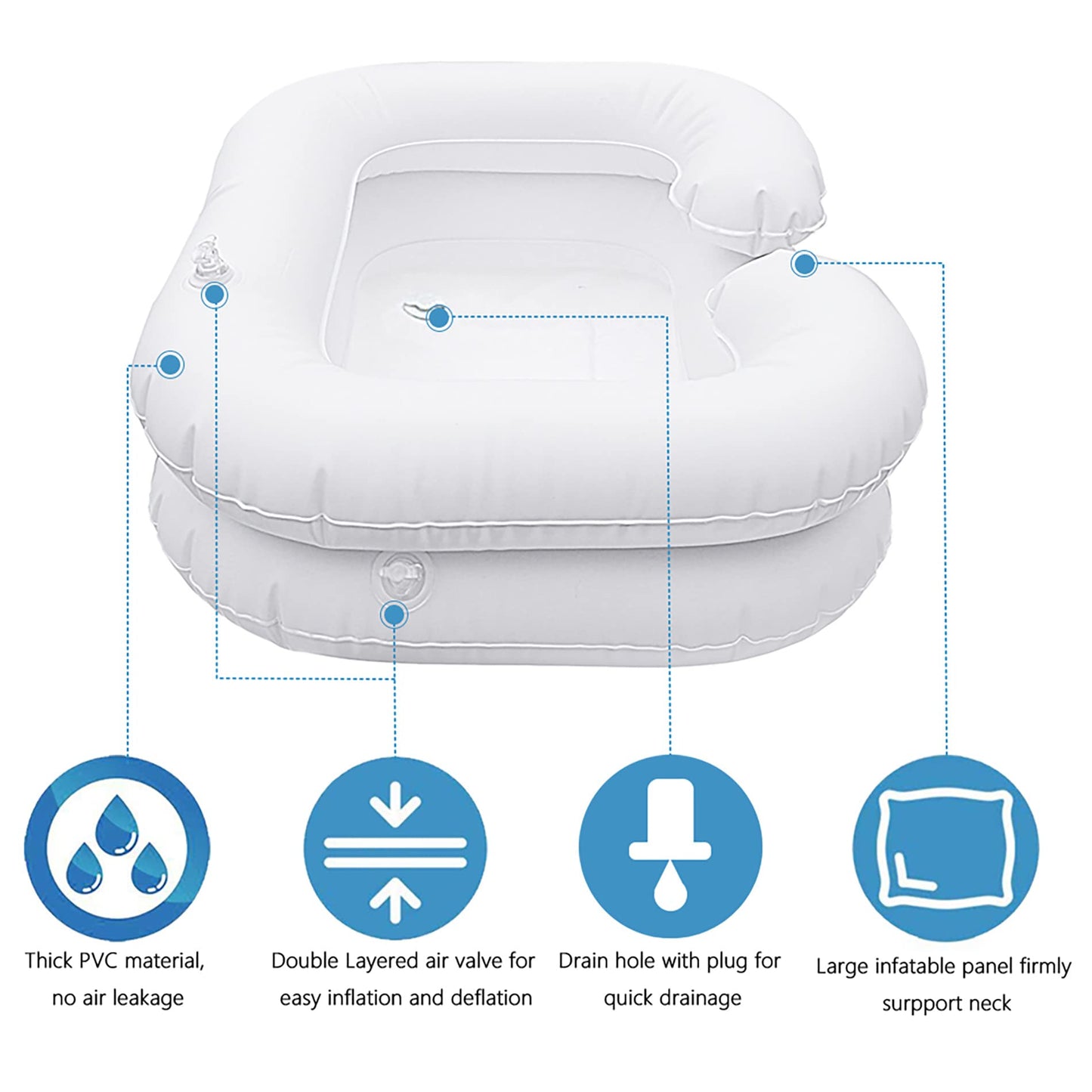 White Smoke Inflatable Shampoo Basin for Bedside, Shampoo Tub for Locs, Portable Shampoo Bowl for Elderly, Disabled, Pregnant, Injured, Bedridden, Handicapped, Hair Washing Tray for Sink at Home (White)