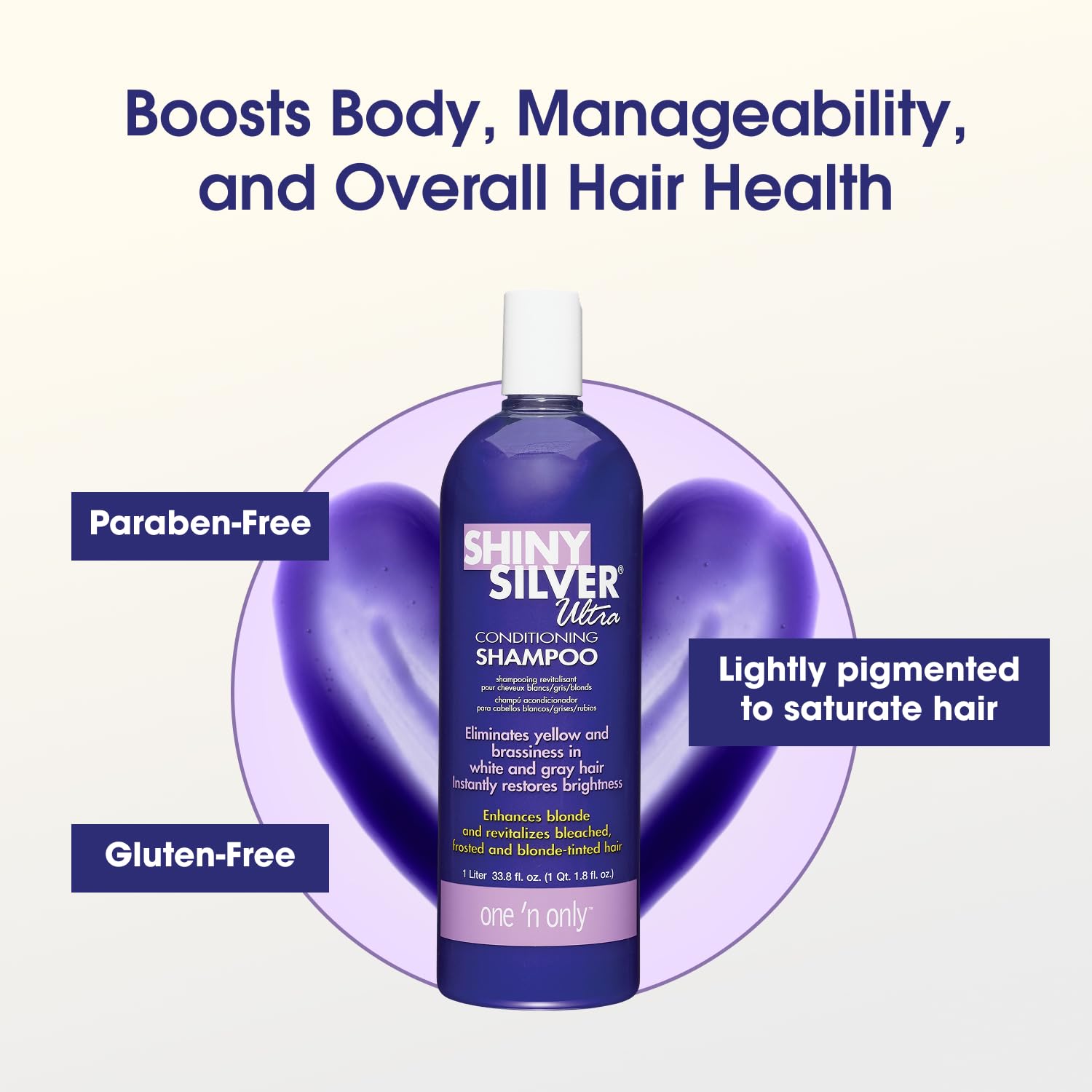 Seashell One 'n Only Shiny Silver Purple Shampoo - Argan Oil Toning Hair Shampoo for Blonde, Gray, White & Highlighted Hair - Moisturizes, Brightens & Reduces Brassiness (1 Liter)