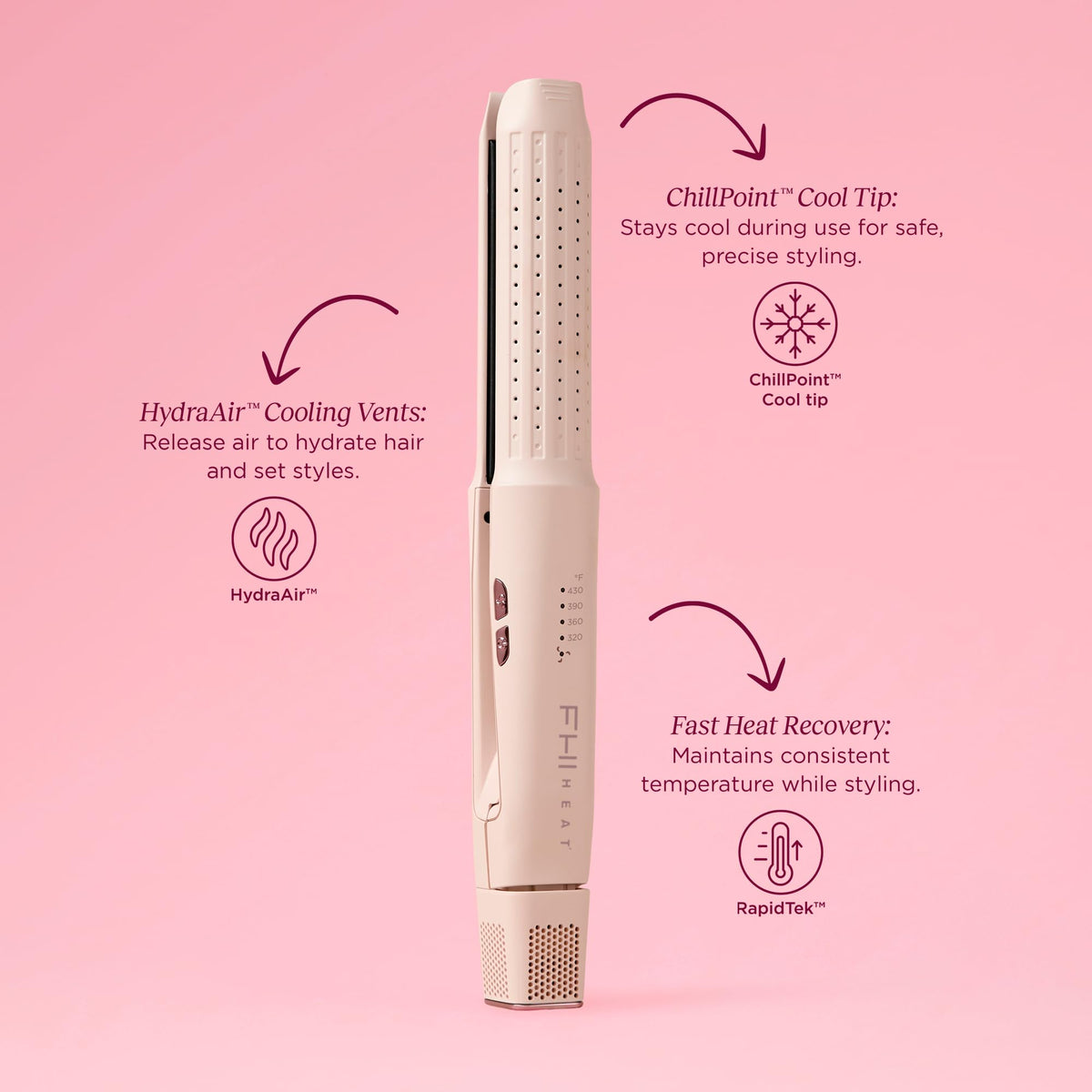 Light Pink FHI Heat AeroStyle™ Styling Iron 1" - Vented Curler and Straightener