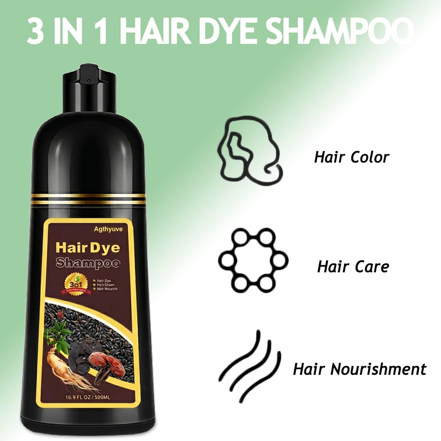 White Smoke Agthyuve 3-in-1 Dark Brown Hair Dye Shampoo for Women & Men, 16.9 Fl Oz Instant Hair Color Shampoo 100% Gray Coverage, Semi-Permanent Herbal Hair Dye, Gentle DIY Home Salon (Dark Brown)