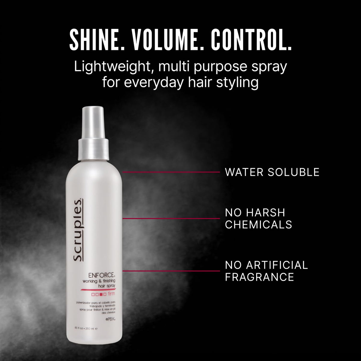 Black Scruples Enforce Working & Finishing Hair Spray - Multipurpose Extra Hold Hair Spray for Styling + Defining - Lock Styles in Place with Lightweight & Volumizing Hair Care (8.5 oz)