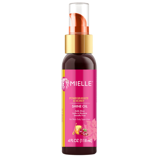 White Smoke Mielle Organics Pomegranate & Honey Shine Oil, Lightweight Hair Oil for Curly & Coily Hair, Adds Shine, Locks in Moisture, Smooths Frizz, Heat Protection, Non-Greasy Finish, Type 4 Hair, 4 fl oz